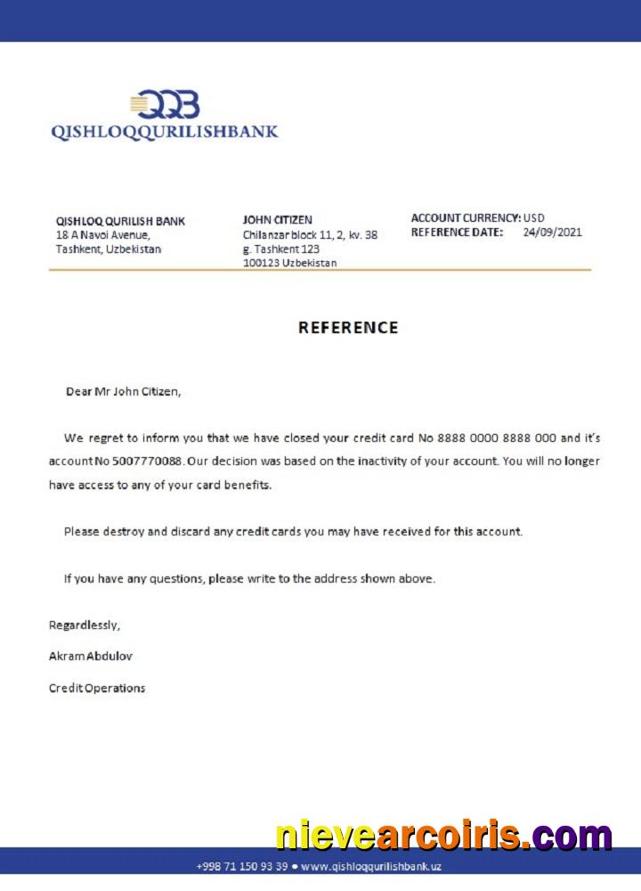 Uzbekistan Qishloq Qurilish Bank closure reference